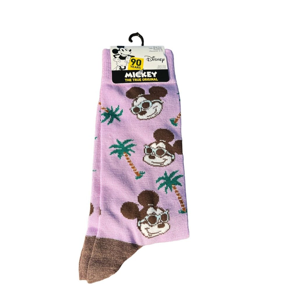 Disney Mickey The True Original 90 Years Purple Palm Trees Mickey Mouse Socks, S
